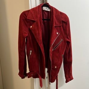 Oak dark red 100% suede oversized biker jacket size xs